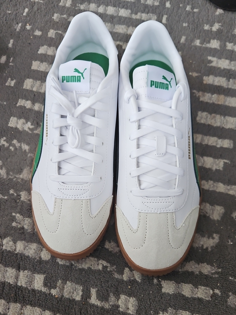 Puma Men’s White Sneakers with Green Accents and Gum Sole